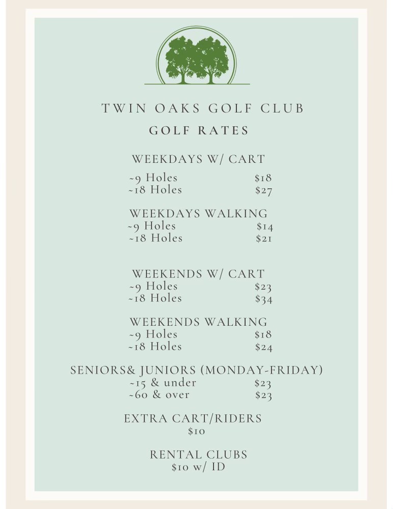 Rates Twin Oaks Golf Club